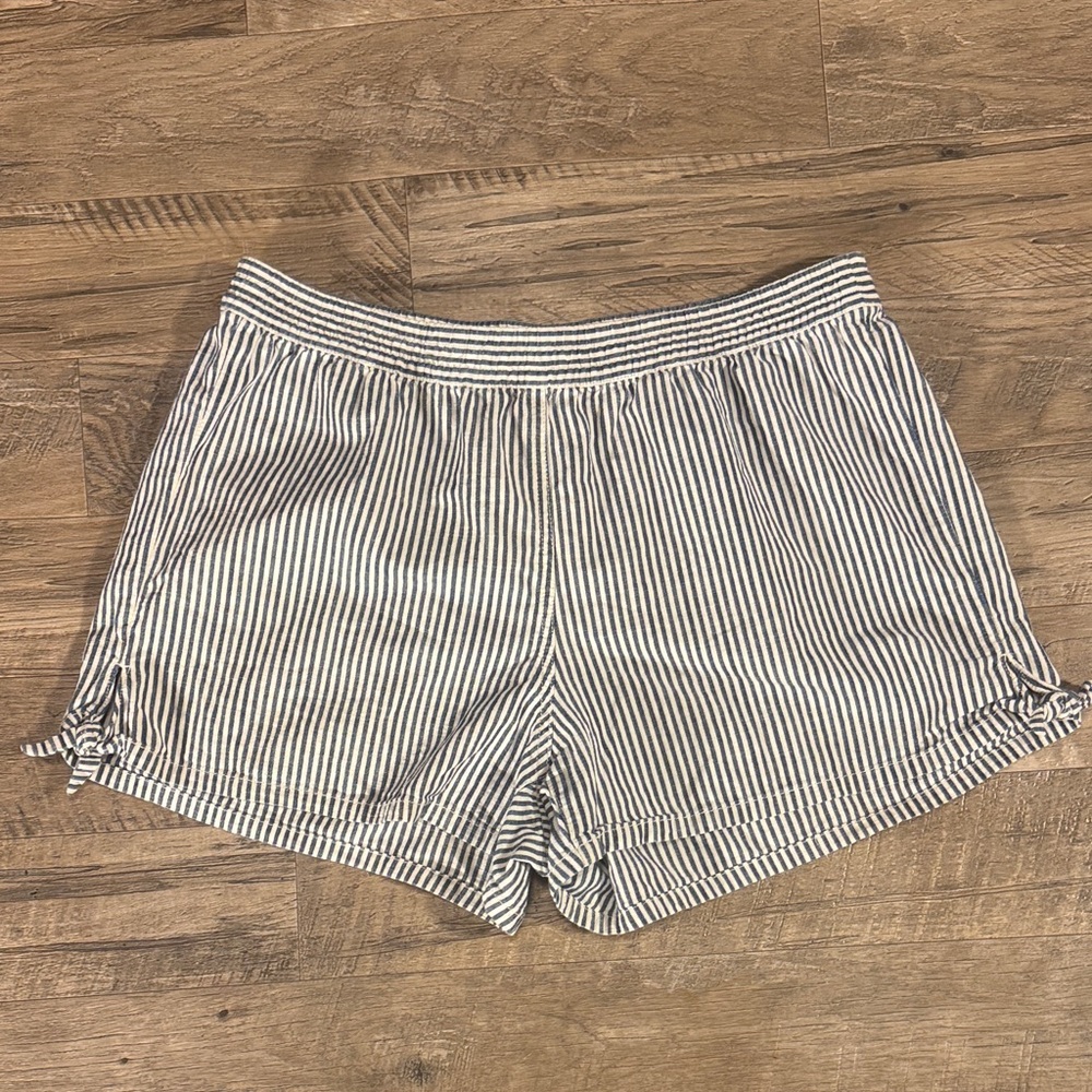 Madewell Blue and White Striped Elastic Waist Shorts w/Ties on Thighs - Size L